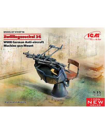 ICM 1/35 SCALE PLASTIC MILITARY FIGURES - 35714 - ZWILLINGSSOCKED 36 WW II GERMAN ANTI AIRCRAFT MACHINE GUN MOUNT - ICM35714