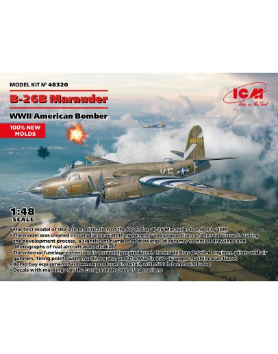 ICM 1/48 SCALE PLASTIC MODEL AIRCRAFT KIT - 48320 - B-26B MARAUDER WWII AMERICAN BOMBER - ICM48320