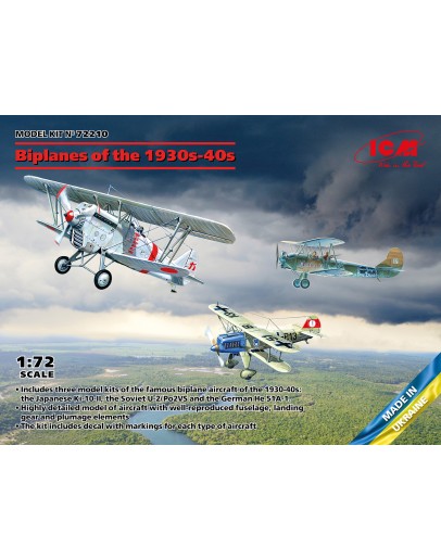 ICM 1/72 SCALE PLASTIC MODEL AIRCRAFT KIT - 72210 - BI-PLANES OF THE 1930's - 40's ICM72210