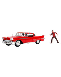 JADA 1/24 DIE-CAST MODEL - 31102 - HOLLYWOOD RIDES - A NIGHMARE ON ELM STREET - FREDDY KRUEGER & 1958 CADILAC SERIES 62