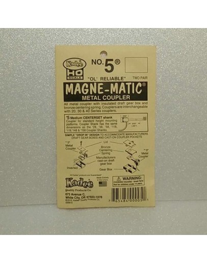 KADEE HO COUPLERS - 0005 - NO.5 MAGNE-MNATIC METAL COUPLERS - MEDIUM CENTER SHANK