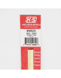 K & S PRECISION METALS - 9820 -2MM X 0.45MM BRASS TUBE 4 PCS KS9820
