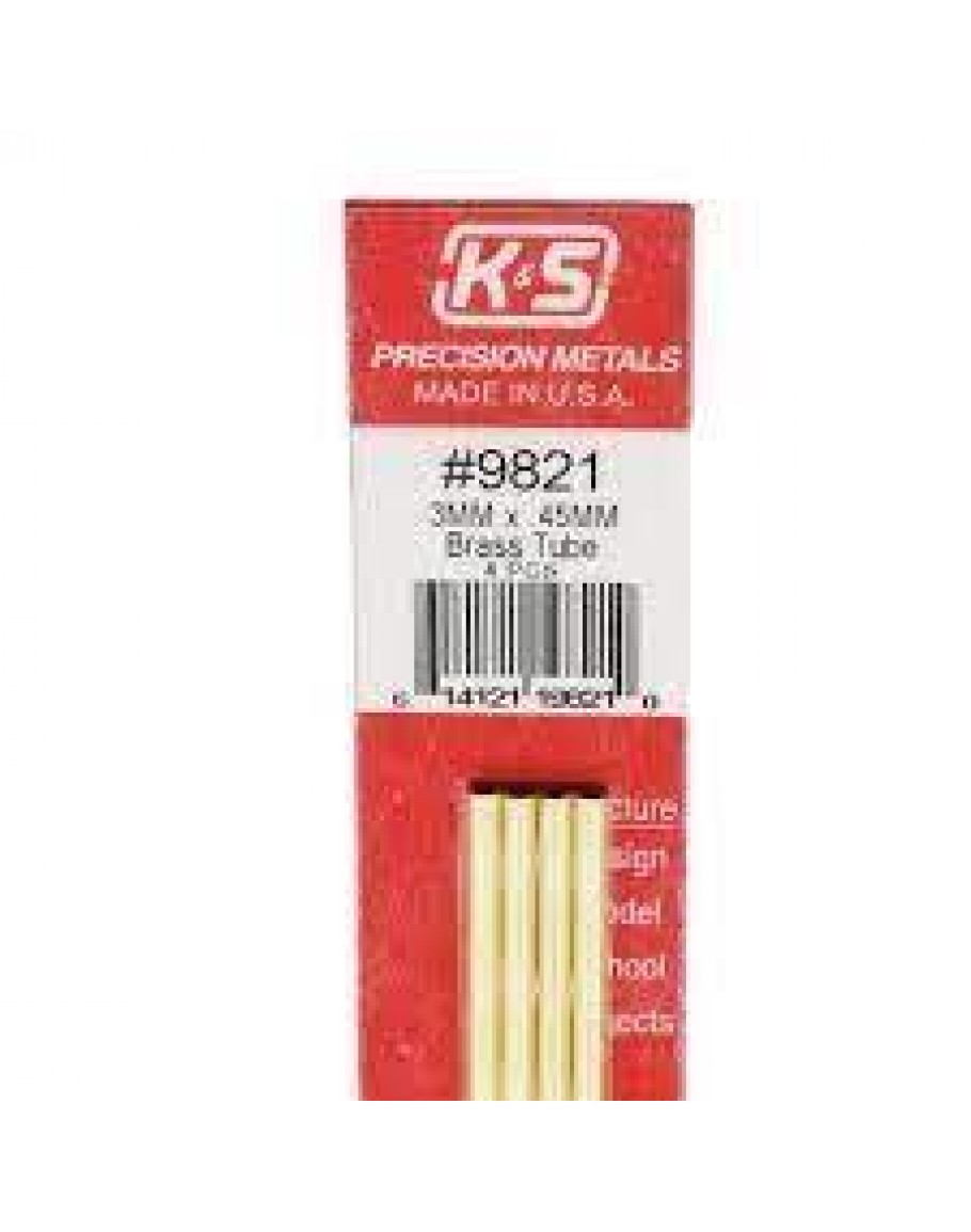 K S PRECISION METALS 9821 3MM X 0 45MM BRASS TUBE 4 PCS KS9821