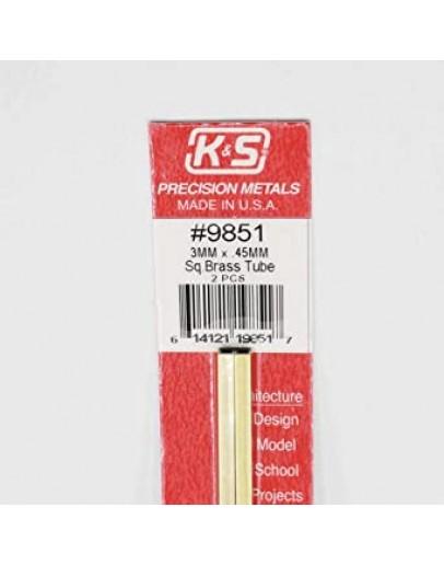 K & S PRECISION METALS - 9851 - 3MM X 0.45MM SQUARE BRASS TUBE 2 PCS KS9851