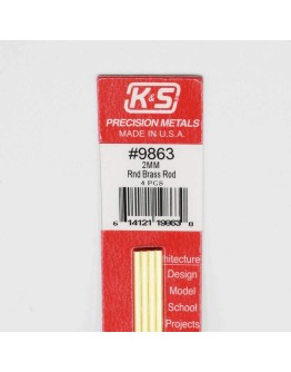 K & S PRECISION METALS - 9863 - 2MM ROUND BRASS ROD X4 KS9863