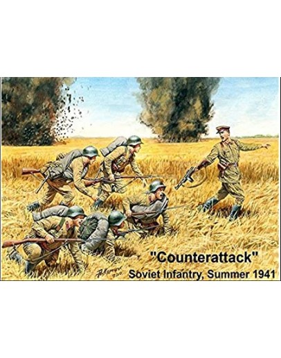 MASTER BOX 1/35 SCALE PLASTIC MODEL KIT 3563 - WW II ERA - COUNTERATTACK - SOVIET INFANTRY, SUMMER 1941