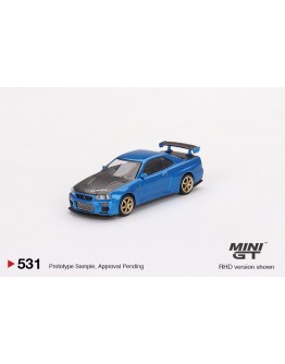MINI GT 1/64 SCALE DIE-CAST MODEL CAR MGT00531 - NISSAN SKYLINE GT-R (R34) TOP SECRET - BAYSIDE BLUE RHD - MGT00531