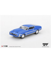 MINI GT 1/64 SCALE DIE-CAST MODEL CAR MGT01138L - 1971 FORD MUSTANG MACH 1 - GRABBER BLUE - MGT01138L