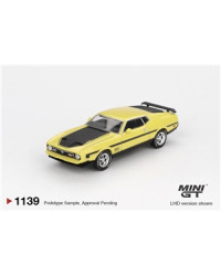 MINI GT 1/64 SCALE DIE-CAST MODEL CAR MGT01139L - 1971 FORD MUSTANG MACH 1 - GRABBER YELLOW - MGT01139L