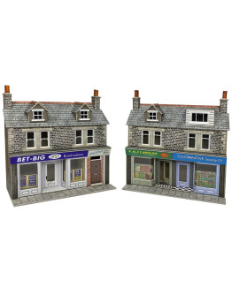 METCALFE OO/HO SCALE CARD BUILDING KIT - PO307 Low Relief Terraced Shop Fronts - Stone Built