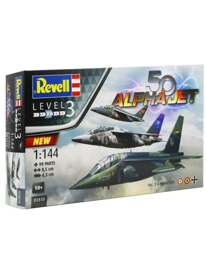 REVELL 1/144 SCALE PLASTIC MODEL AIRCRAFT KIT - 03810 - DASSAULT ALPHA JET 50th ANNIVERSARY [3 KITS IN 1] RE03810