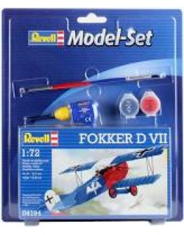 REVELL 1/72 SCALE PLASTIC MODEL AIRCRAFT STARTER KIT WITH PAINTS, BRUSH  & GLUE - 04194 - FOKKER DVII WWI BIPLANE RE04194