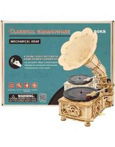 ROBOTIME DIY WOODEN KIT - LKB01 - MECHANICAL GEARS - CLASSICAL GRAMOPHONE