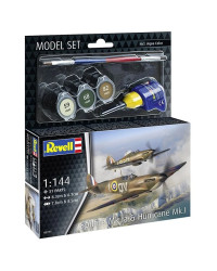 REVELL 1/144 SCALE PLASTIC MODEL AIRCRAFT STARTER KIT WITH PAINTS, BRUSH & GLUE - 03771 SPITFIRE MK.1A & HURRICANE MK.1- RE63771