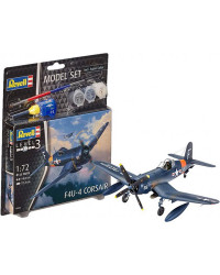REVELL 1/72 SCALE PLASTIC MODEL AIRCRAFT STARTER KIT WITH PAINTS, BRUSH & GLUE - 63955 - F4U-4 CORSAIR