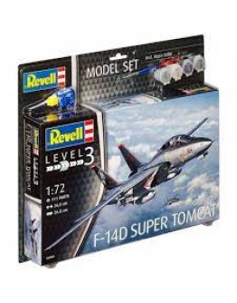 REVELL 1/72 SCALE PLASTIC MODEL AIRCRAFT STARTER KIT WITH PAINTS, BRUSH  & GLUE - 63960 - F-14 SUPER TOMCAT RE63960