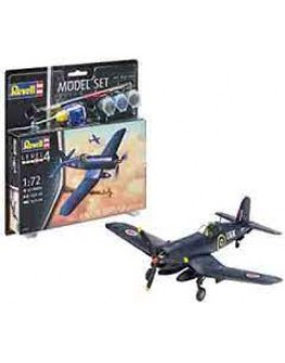 REVELL 1/72 SCALE PLASTIC MODEL AIRCRAFT STARTER KIT WITH PAINTS, BRUSH  & GLUE - 63983 - F4U-1A CORSAIR RE63983