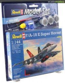 REVELL 1/144 SCALE PLASTIC MODEL AIRCRAFT STARTER KIT WITH PAINTS, BRUSH  & GLUE - 63997 - FA-18 E SUPER HORNET RE63997