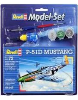 REVELL 1/72 SCALE PLASTIC MODEL AIRCRAFT STARTER KIT WITH PAINTS, BRUSH  & GLUE - 64148 - P-51D MUSTANG RE64148