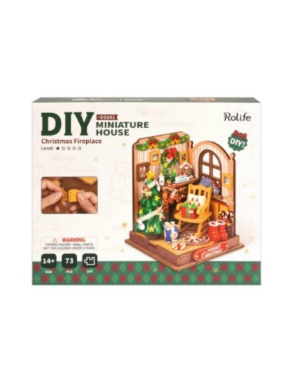 ROBOTIME DIY MINI WOODEN HOUSE KIT - DS041 - CHRISTMAS FIREPLACE