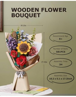 ROBOTIME ROWOOD DIY WOODEN BLOOM CRAFT KIT - TW01H - WOODEN FLOWER BOUQUET - ROBTW01