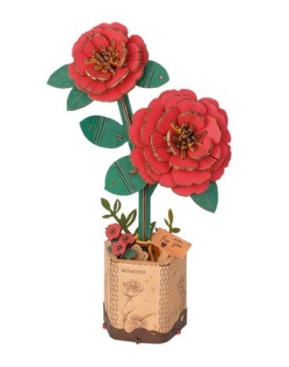 ROBOTIME ROWOOD DIY WOODEN BLOOM CRAFT KIT - TW031 - RED CAMELLIA