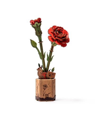 ROBOTIME ROWOOD DIY WOODEN BLOOM CRAFT KIT - TW052 - RED CARNATION