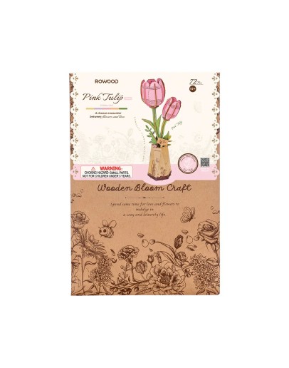 ROBOTIME ROWOOD DIY WOODEN BLOOM CRAFT KIT - TW082 - PINK TULIP