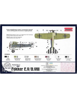 RODEN 1/72 SCALE MODEL KIT #004 - FOKKER E.V / D.VIII FLYING RAZER - WORLD WAR 1 GERMAN FIGHTER