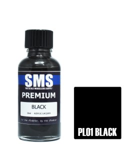 SCALE MODELLERS SUPPLY PREMIUM ACRYLIC LACQUER PAINT - PL001 - BLACK (30ML)