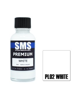 SCALE MODELLERS SUPPLY PREMIUM ACRYLIC LACQUER PAINT - PL002 - WHITE (30ML)