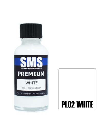 SCALE MODELLERS SUPPLY PREMIUM ACRYLIC LACQUER PAINT - PL002 - WHITE (30ML)