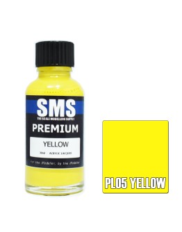 SCALE MODELLERS SUPPLY PREMIUM ACRYLIC LACQUER PAINT - PL005 - YELLOW (30ML)