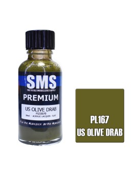 SCALE MODELLERS SUPPLY PREMIUM ACRYLIC LACQUER PAINT - PL167 - US OLIVE DRAB (30ML)