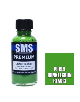 SCALE MODELLERS SUPPLY PREMIUM ACRYLIC LACQUER PAINT - PL194 - DUNKELGRUN (LATE WAR - RLM83) (30ML)