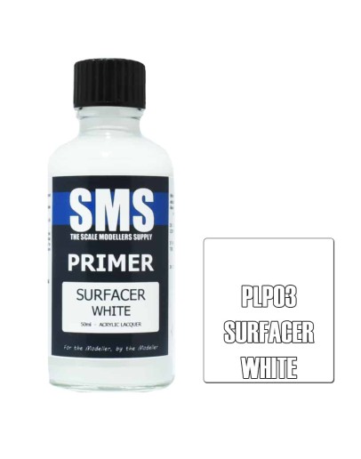 SCALE MODELLERS SUPPLY PREMIUM ACRYLIC LACQUER PAINT - PLP03 - PRIMER SURFACE WHITE (50ML)