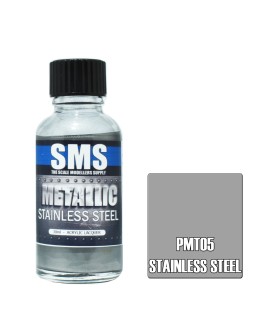 SCALE MODELLERS SUPPLY PREMIUM ACRYLIC LACQUER PAINT - PMT005 - METALLIC STAINLESS STEEL (30ML)