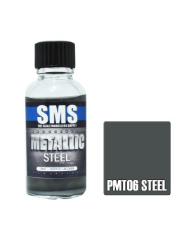 SCALE MODELLERS SUPPLY PREMIUM ACRYLIC LACQUER PAINT - PMT06 - METALLIC STEEL (30ML)
