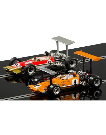 SCALEXTRIC 1/32 SLOT CAR SET - C3544A GP LEGENDS. McLAREN M7C - V - TEAM LOTUS TYPE 49B