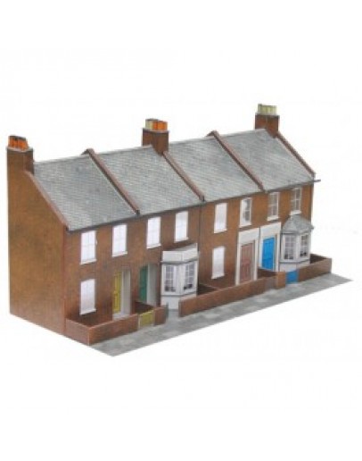 SUPERQUICK OO/HO SCALE CARD BUILDING KIT LOW RELIEF BUILDINGS SERIES C - C06 FOUR REDBRICK TERRACE HOUSE FRONTS