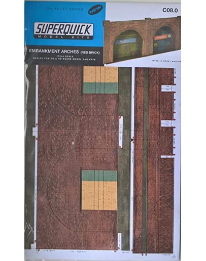 SUPERQUICK OO/HO SCALE CARD BUILDING KIT LOW RELIEF BUILDINGS SERIES C - C08 Red Brick Embankment Arches