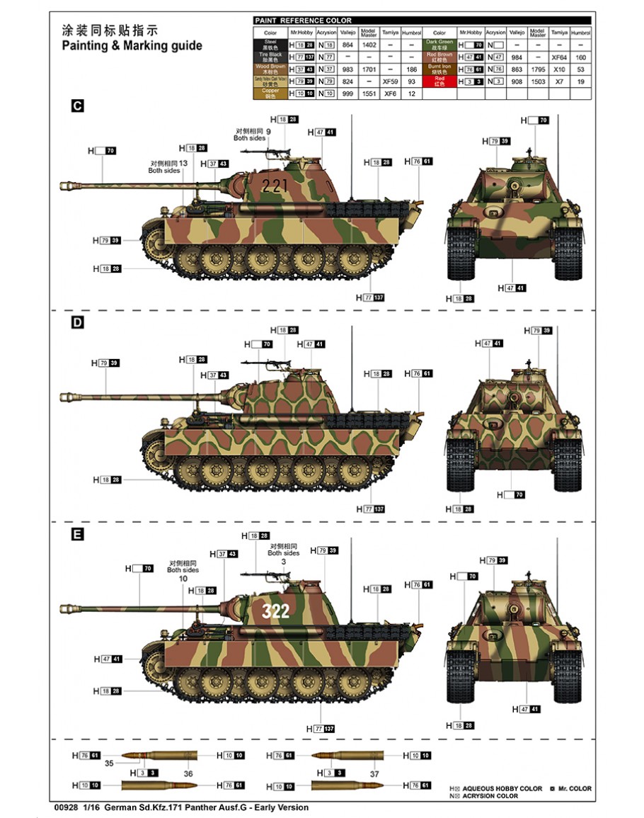 TRUMPETER 1/16 SCALE MODEL KIT German Sd.Kfz.171 Panther Ausf.G - Early ...