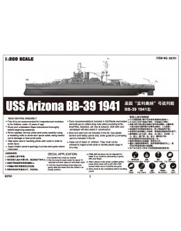 TRUMPETER 1/200 SCALE MODEL SHIP KIT - 03701 - USS Arizona BB-39 1941