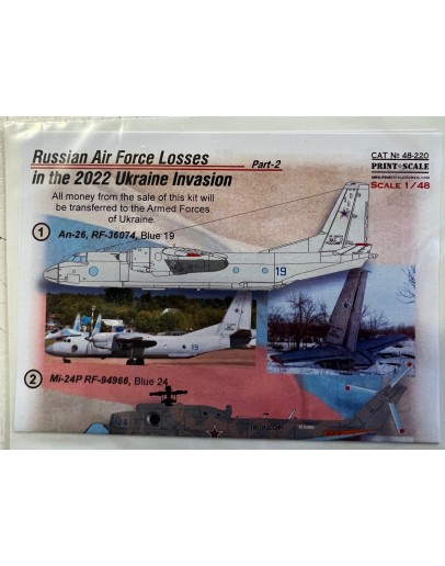 PRINT SCALE1/48 SCALE DECAL FOR PLASTIC MODEL KIT'S - 48220 RUSSIAN AIR LOSSSES 2022 UKRAINE PSL48220