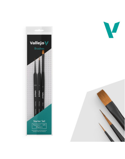 VALLEJO  B03990 DEFINITION BRUSH SET - BRUSHES PRECISION SYNTHETIC SIZE #1, 3/0, & EFFECTS FLAT 4 AVB03990