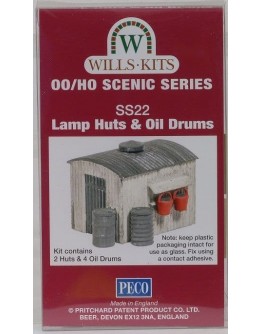 WILLS KITS PLASTIC MODELS - OO SCALE BUILDING KIT - SS22 Lamp Huts with Oil Drums