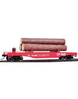 WALTHERS TRAINLINE HO WAGON  9311771 Log Dump Car with 3 Logs - Canadian Pacific Railroad- [Red, White]