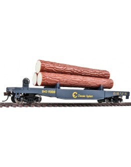 WALTHERS TRAINLINE HO WAGON  9311772 Log Dump Car with 3 Logs - Chessie System- [Blue , Yellow]