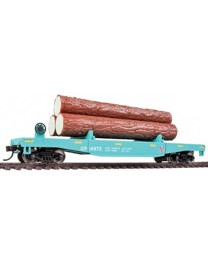 WALTHERS TRAINLINE HO WAGON  9311773 Log Dump Car with 3 Logs - Union Pacific Railroad - [Green , Yellow MOW Scheme]