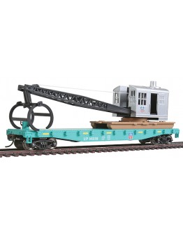 WALTHERS TRAINLINE HO WAGON  9311783 Flat Car with Logging Crane - Union Pacific Railroad - [Green , Yellow MOW Scheme]